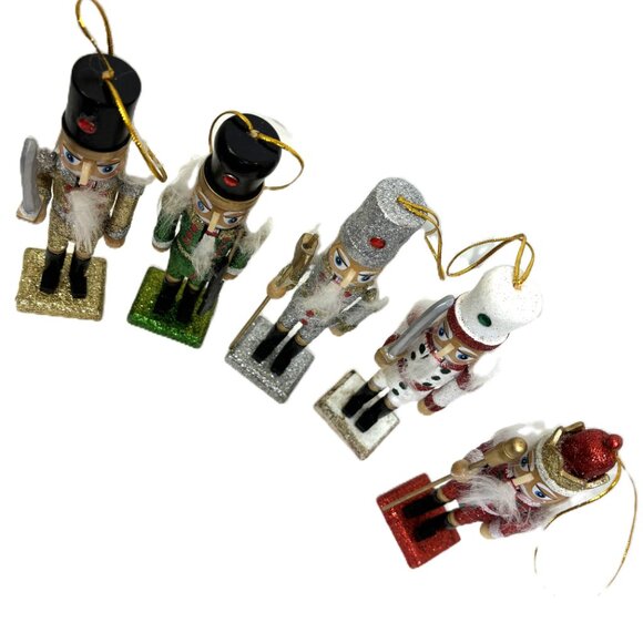 Nutcracker Wooden Sparkle Set of Five Holiday Christmas Ornaments - Picture 14 of 14